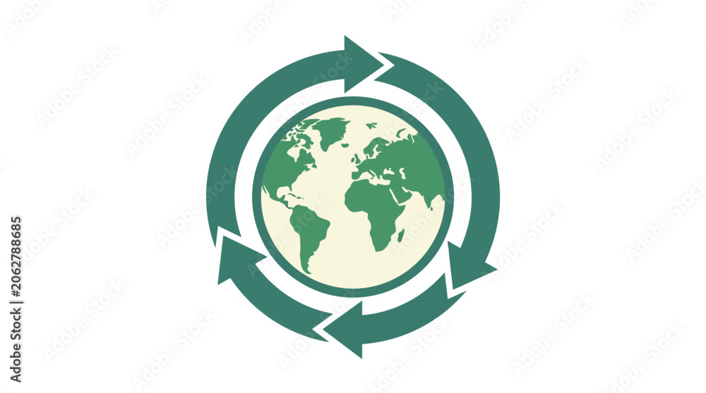 Fototapeta premium Global Recycling Symbol with Earth Illustration - Sustainable Planet Concept