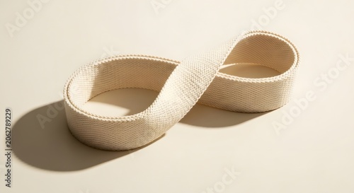 Infinity loop formed by a soft beige fabric ribbon symbolizes eternal connection and continuity.