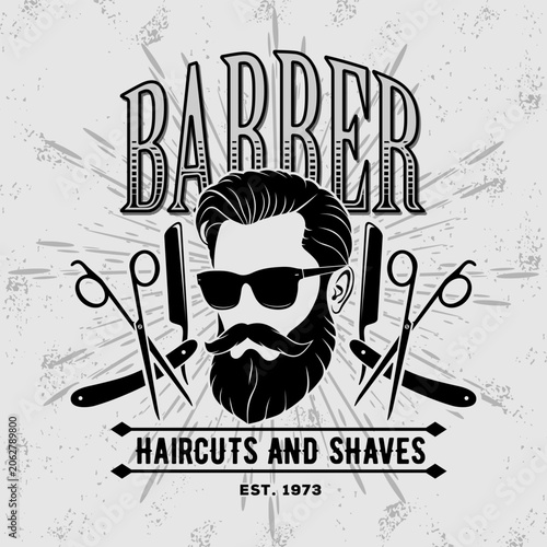 Barbershop poster, banner template with Bearded men. Vector illustration