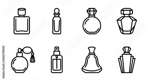 Elegant Perfume Bottle Icons, Luxury Fragrance Container Vector Set, Beauty Product Collection
