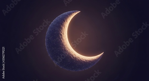 Crescent moon, mystical celestial body with glowing edge, dark night sky, cosmic wonder, spiritual astronomy, lunar phase, tranquil space background