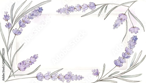 Watercolor Lavender Wreath on White Background.