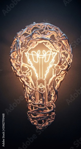 lit light bulb made of orange glowing circuit board