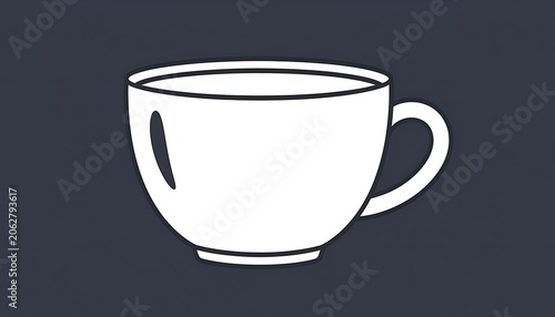 White ceramic coffee cup with handle on dark background.