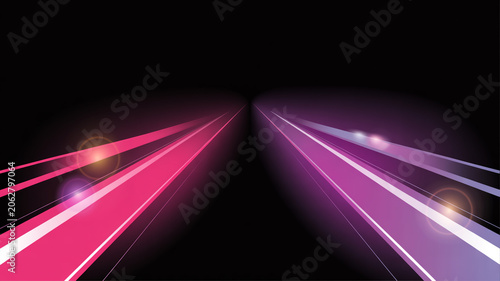 Abstract glowing light streaks on a dark background with lens flares