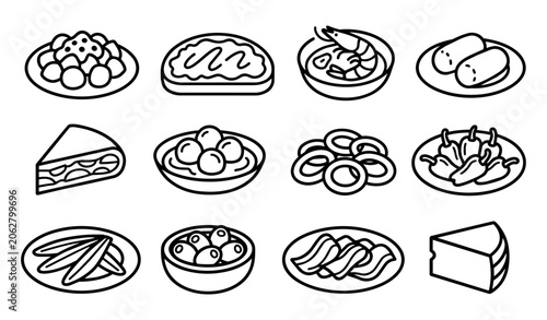 Bild auf Leinwand Classic Spanish Tapas Line Art Icon Set