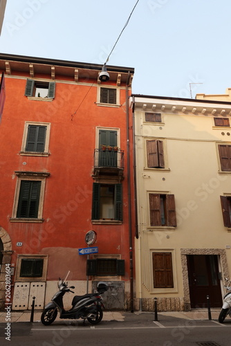 Historic streets and buildings in Veronetta district, Verona, Italy