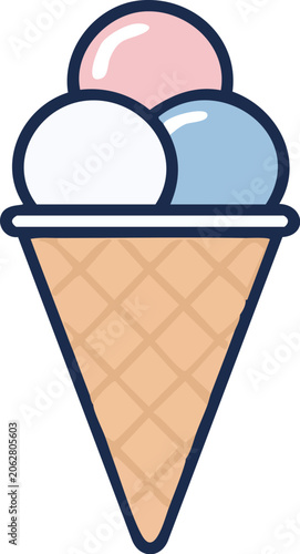 ice-cream cone white - pink - blue balls