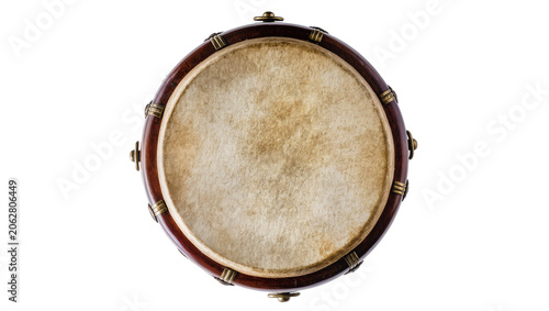 Tableau sur toile Round wooden bodhran drum with aged skin head, isolated on transparent backgroun
