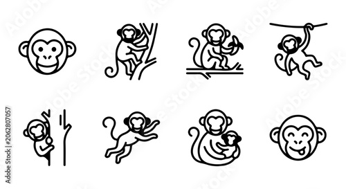Canvas Print Charming Monkey Icons, Cute Primate Vector Graphics, Playful Simian Illustration