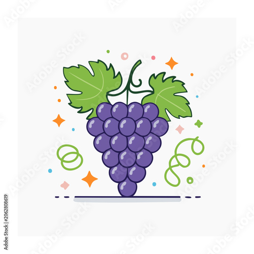 Flat design grape cluster with leaves and berries