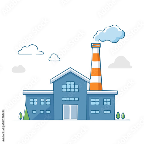 Flat design house with chimney and lawn