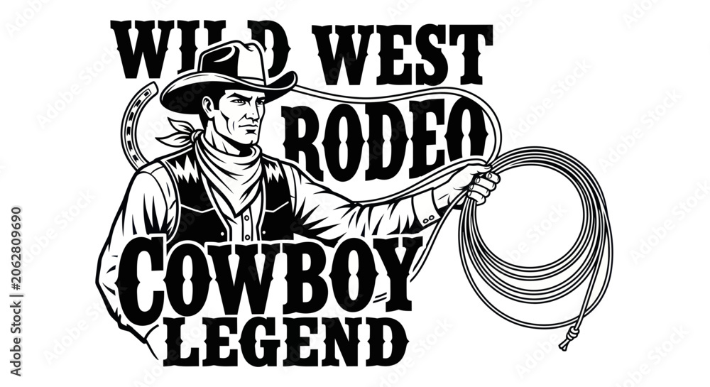 Obraz premium Wild west rodeo cowboy legend holding a lasso