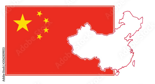 Tableau sur toile Chinese flag design with geographic outline map of china