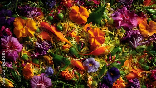 Vibrant close-up of colorful autumn leaves in garden.