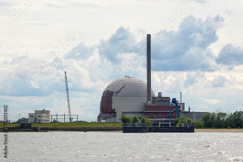 Slika na platnu Demolition of the concrete reactor containment of nuclear power plant retired in