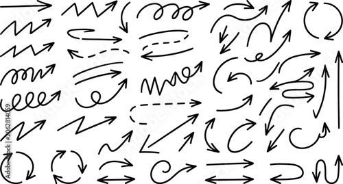 Set of handdrawn arrows isolated on white background