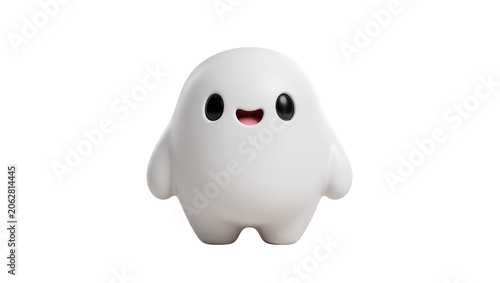 Принти на полотні Cute white blob character with black eyes and pink mouth, isolated on transparen