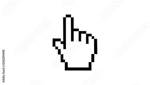 Cuadro en lienzo Pixelated black hand cursor pointing upwards, isolated on transparent background