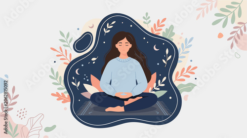 Meditating Woman in Nature Illustration