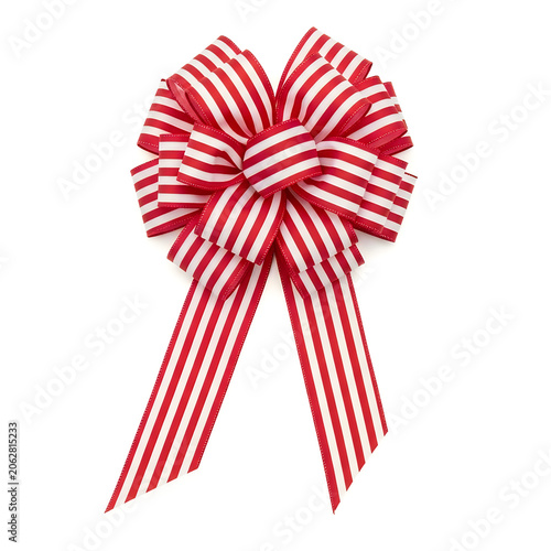 Red and white striped decorative bow on white background