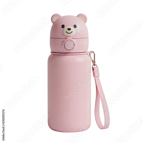 Pink bear-shaped water bottle with wrist strap