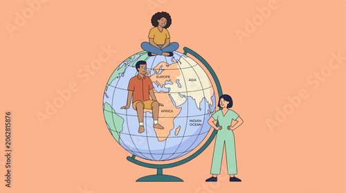 People Around Globe Illustration