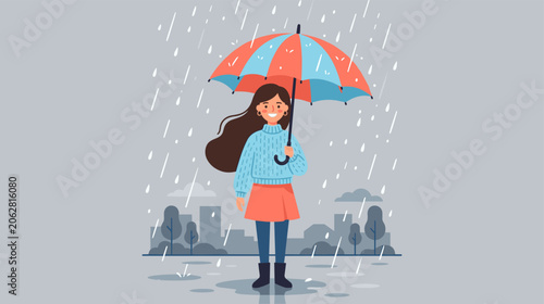 Woman Holding Umbrella on Rainy City Street