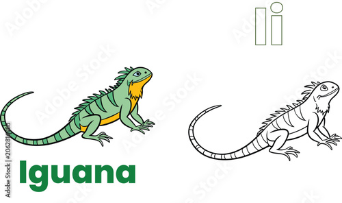 A to Z Wildlife Illustration Coloring Page for Children - Latter - I