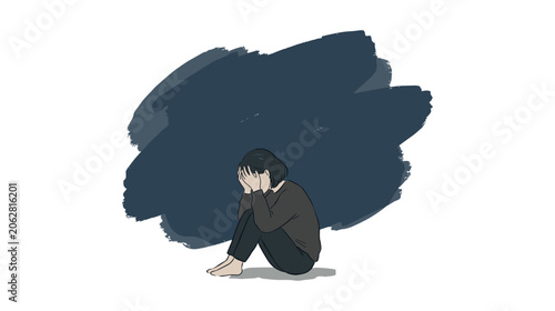 Obraz na plátne Sad Person Sitting Alone in Depression