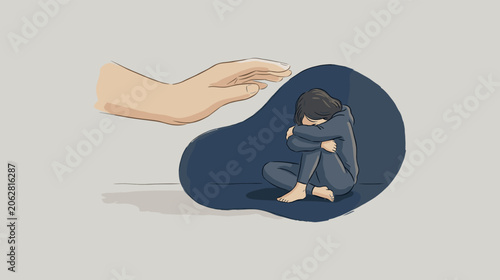 Helping Hand Reaches Out to Sad Person