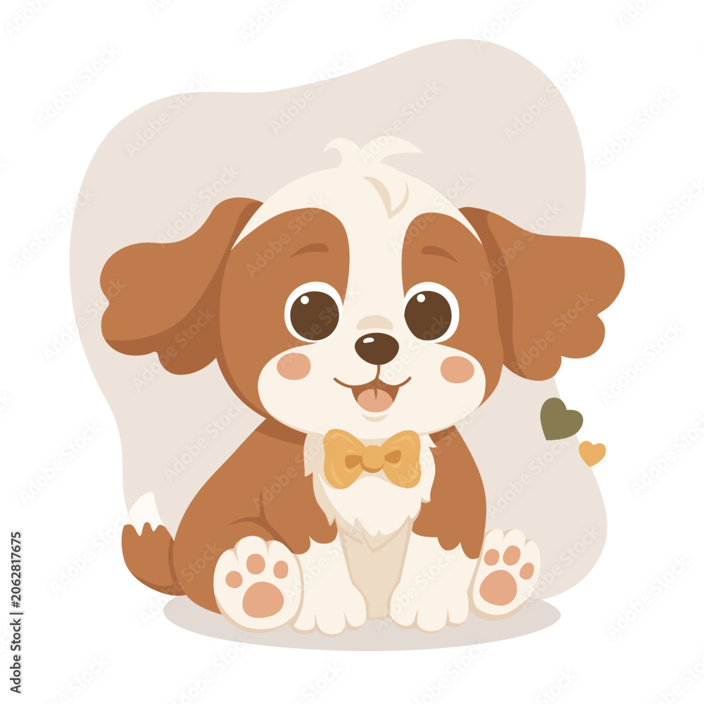 Fototapeta premium Cute Baby Dog with Bow Character