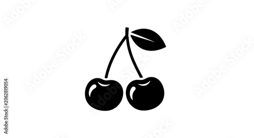 Konstfotografi Two Black Cherries with Leaf Stem.