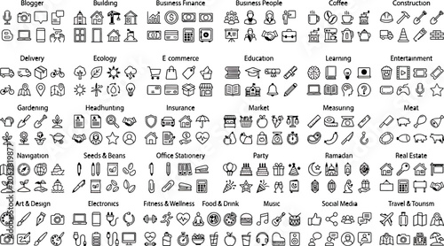 Tableau sur toile Set of 140 universal web icons for business, technology, finance, education, and