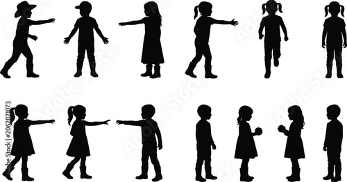 Fotografie Silhouette illustration of children interacting and playing, highlighting joy, c