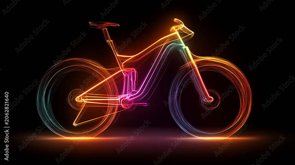 Fototapeta premium Mountain bike outline with glowing gradient