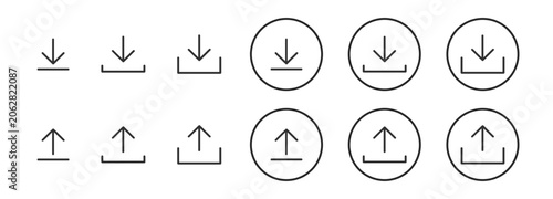 Obraz na plátně Download and upload arrow icon set with editable stroke outline vector collectio