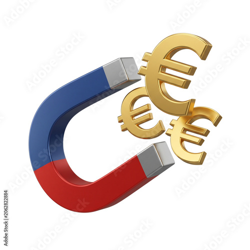 Magnet Attracting Golden Euro Symbols - Business Finance Concept