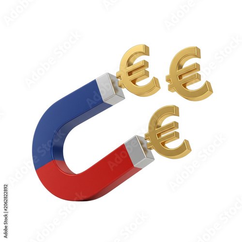 Magnet Attracting Golden Euro Symbols, Business Finance Concept