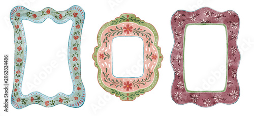 Whimsical Folk Watercolor Decorative Frames in Cottagecore Style. Perfect for invitations, greeting cards, branding, scrapbooking, posters, and vintage-inspired designs.