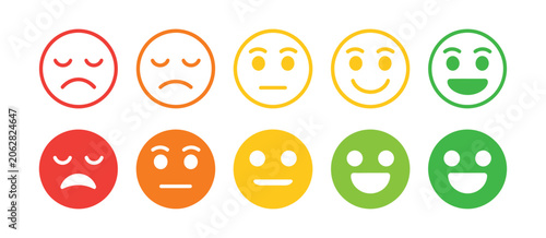 Foto Satisfaction rating expression vector set featuring face emotes and symbols for feedback, customer experience, and rating scale illustration