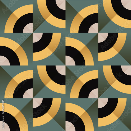 Quarter circles modern seamless geometric pattern, interlocking shapes. Clean abstract design, perfect for wallpaper, textiles, backgrounds. Vector illustration with optical illusion dimension effect