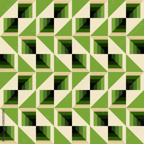 Contemporary seamless geometric pattern, square shapes. Clean abstract design, perfect for wallpaper, textiles, backgrounds. Vector illustration with optical illusion dimension effect