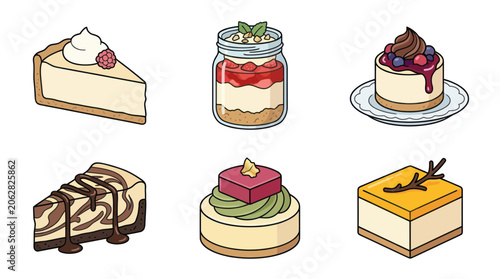 Tableau sur toile Assorted cheesecake desserts with fruit chocolate and cream toppings