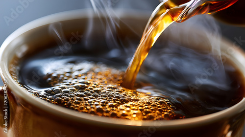 Hot black coffee being poured into cup.