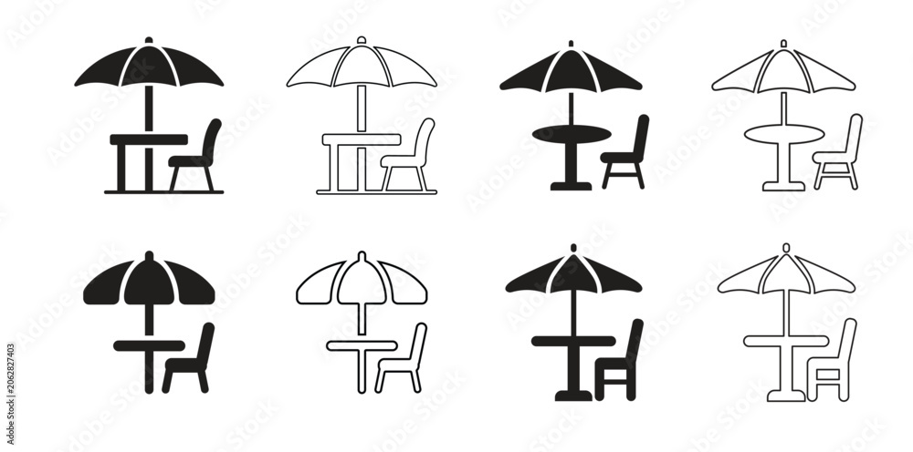 Naklejka premium Set of Terrace Cafe icon, Terrace Cafe Logo, Terrace Cafe vector illustration