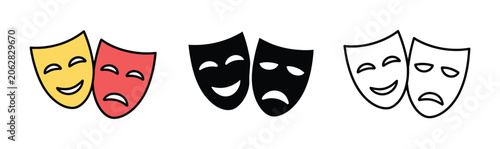 Fotografija Masquerade theater mask vector illustration set featuring happy and sad expressions for drama, comedy, and tragic performance themes