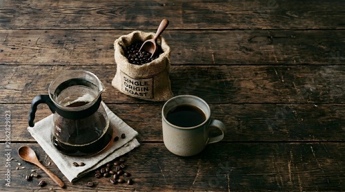 Burlap Sack of Coffee Beans with Pour Over Coffee