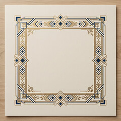 Art Deco geometric border frame on cream paper.