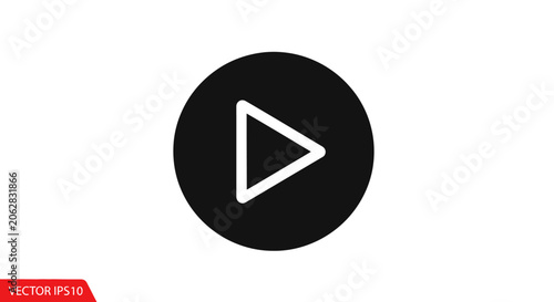 Black play button on white background.